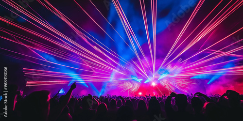 Crowd enjoying a festival with fireworks and laser lightshow