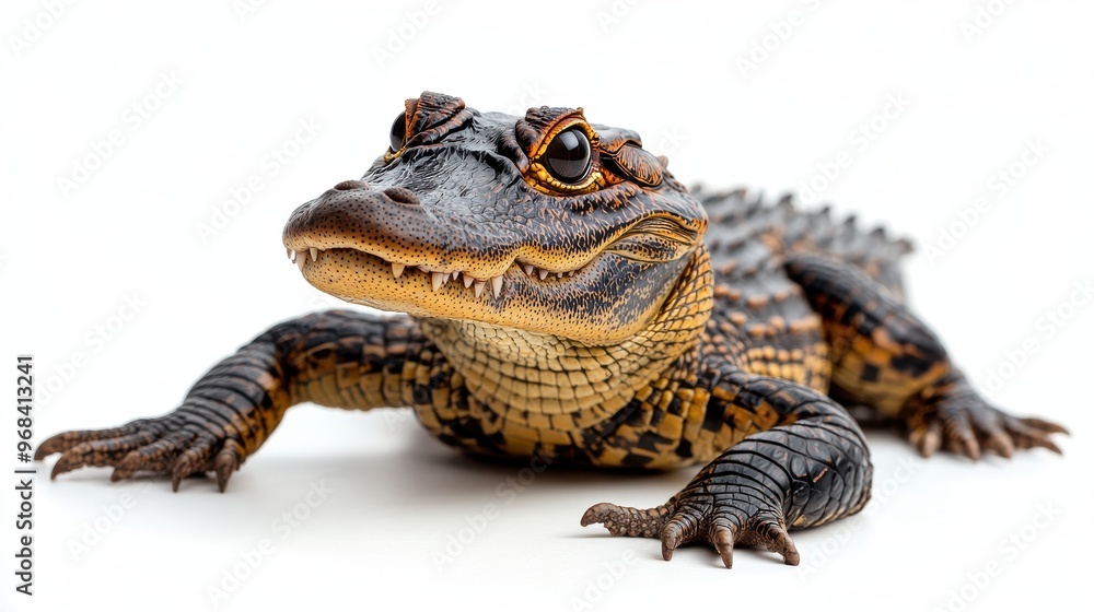 Full-body shot of a crocodile lying flat on a white background, sharp details Full-body shot of a crocodile lying flat on a white background, sharp details