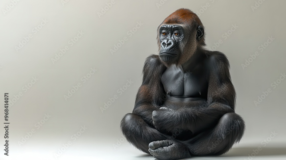 Gorilla sitting calmly on a white background, peaceful demeanor Gorilla sitting calmly on a white background, peaceful demeanor