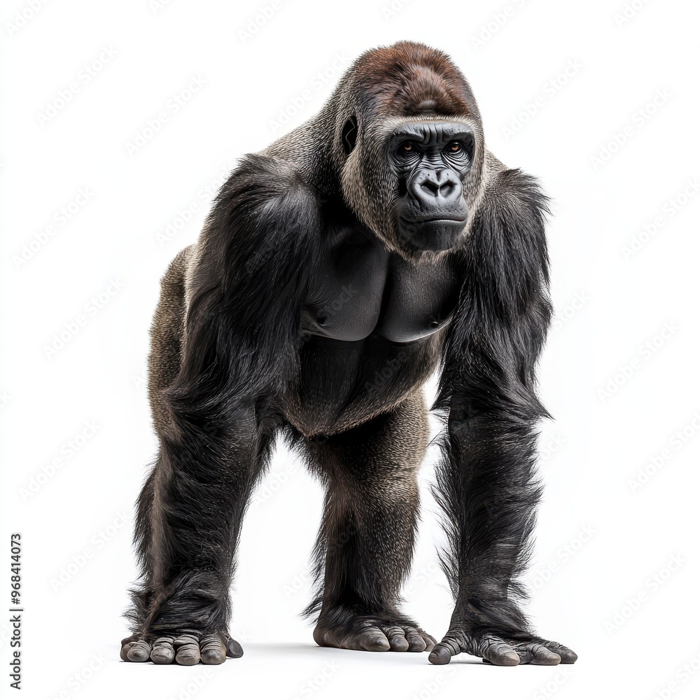 Fototapeta premium Gorilla standing, on white background