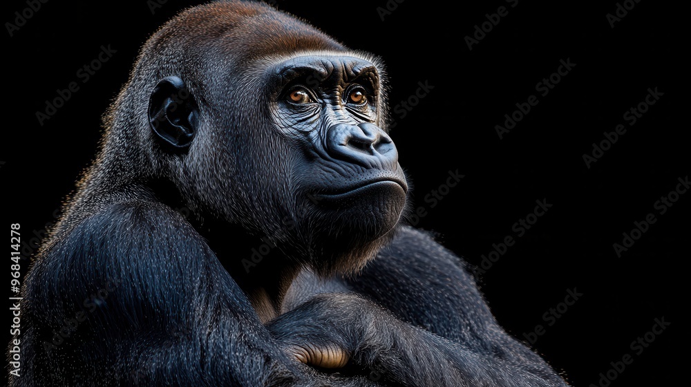 Obraz premium Gorilla standing with arms crossed on a white background, confident stance