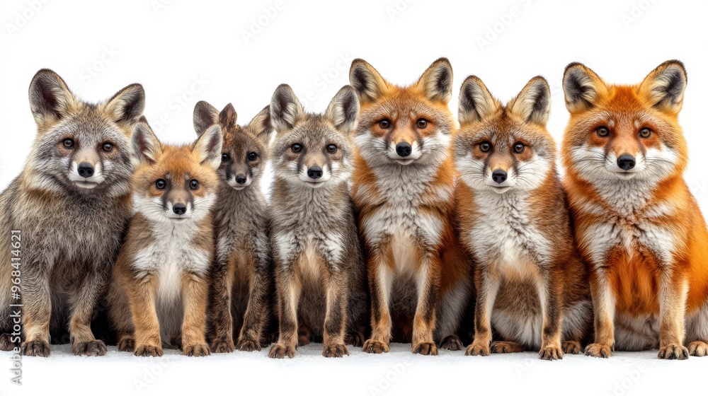 Fototapeta premium Group of wildlife animals on a white background, diverse species together