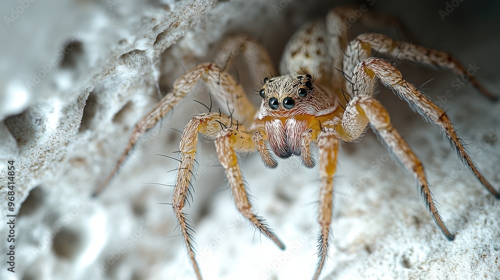 House spider in a corner of the ceiling on a white background, unnoticed intruder House spider in a corner of the ceiling on a white background, unnoticed intruder