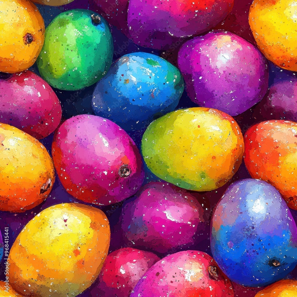 A vibrant collection of colorful mangoes arranged artistically. A vibrant collection of colorful mangoes arranged artistically.