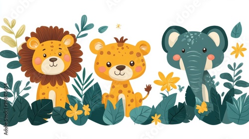 Jungle Animals on White Background