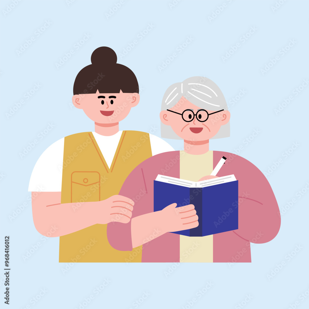 a volunteer who teaches the elderly to study a volunteer who teaches the elderly to study