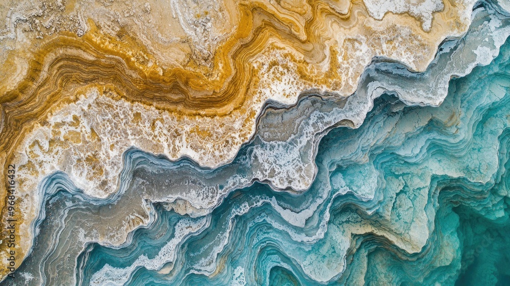 Aerial view of abstract patterns in travertine terraces Aerial view of abstract patterns in travertine terraces