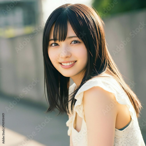 A Japanese woman in her 20s, a shy smile, everyone's idol