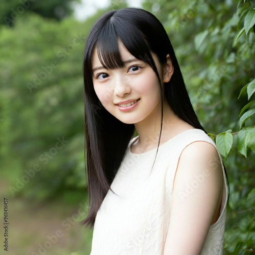 A Japanese woman in her 20s, a shy smile, everyone's idol