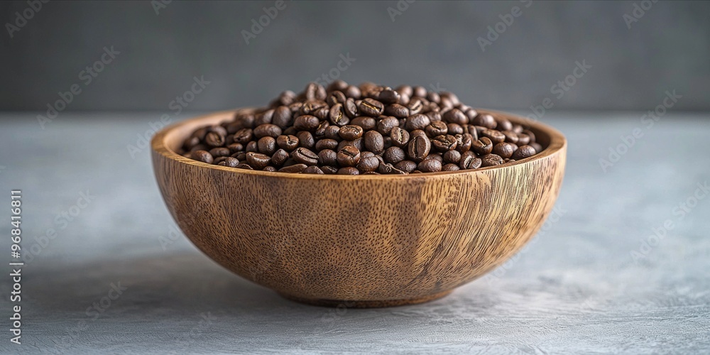 Rustic Wooden Bowl Filled with Dark Roasted Coffee Beans Rustic Wooden Bowl Filled with Dark Roasted Coffee Beans