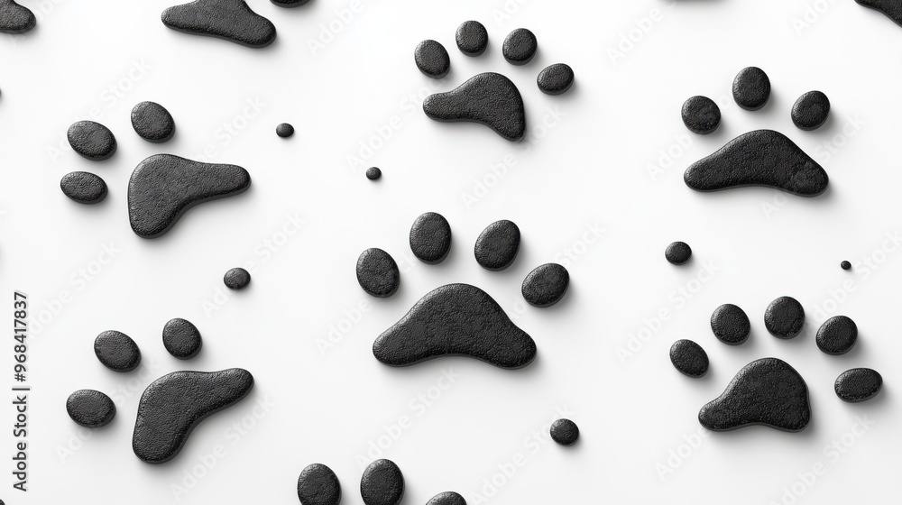 Multiple paw print outlines on a white background, playful pattern Multiple paw print outlines on a white background, playful pattern