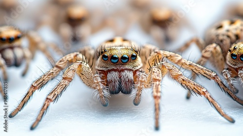 Multiple house spiders scattered on a white background, creating a sense of infestation