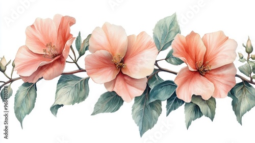 Wallpaper Mural Nature-themed clipart with flowers and leaves on a white background, detailed and elegant Torontodigital.ca