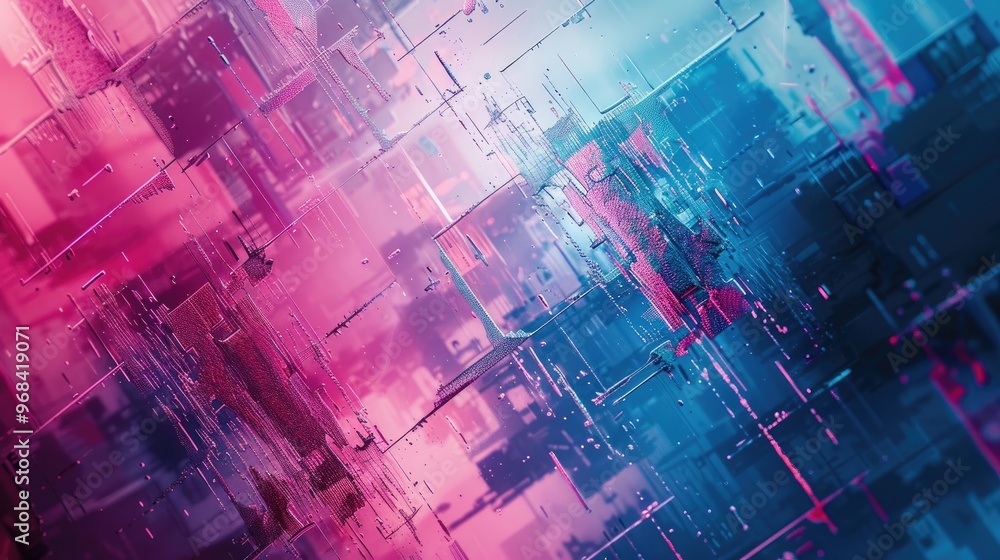 Abstract Geometric Glitch Art with Pink and Blue Hues Abstract Geometric Glitch Art with Pink and Blue Hues