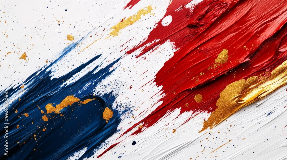 Abstract Art with Blue, Red, and Gold Paint Swirls Abstract Art with Blue, Red, and Gold Paint Swirls