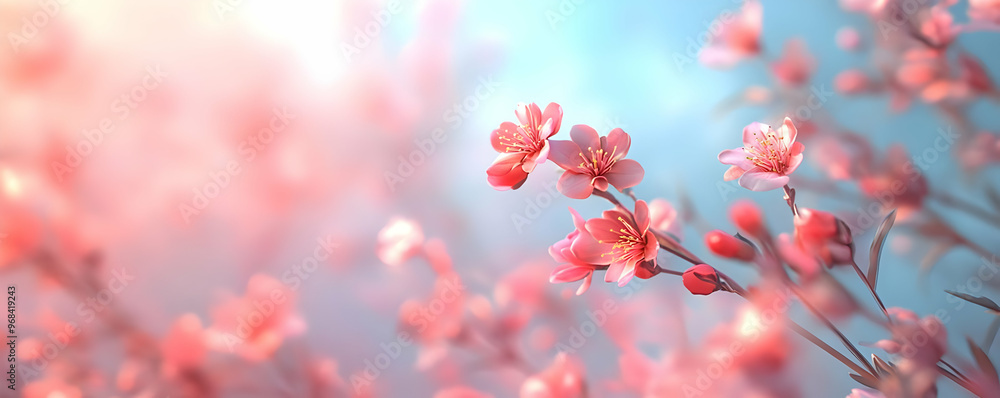 Pink Cherry Blossoms Bloom in Spring Sunshine Pink Cherry Blossoms Bloom in Spring Sunshine