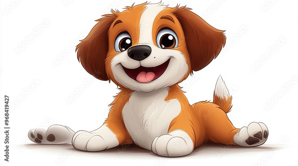 Obraz premium Playful dog clip art with big eyes on a white background, cartoon style