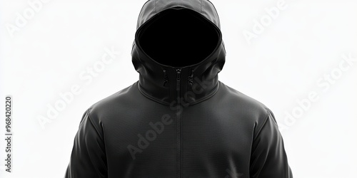 Realistic mockup of the frontside of a black Fleece jacket with hood with a white background photo