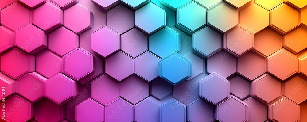 Abstract 3D Hexagon Background in Vibrant Pink, Blue, and Orange Abstract 3D Hexagon Background in Vibrant Pink, Blue, and Orange