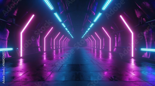 Neon Lights in a Futuristic Corridor