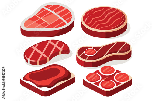 Raw and grilled steak icon set , premium vector illustration on white background.