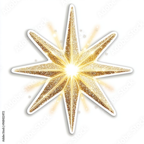 Sparkling Christmas Star Sticker on White Background