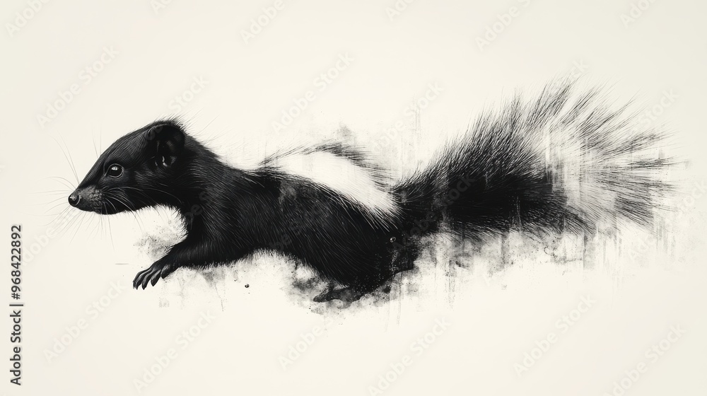 Silhouette of a skunks tail on a white background, simple and striking Silhouette of a skunks tail on a white background, simple and striking