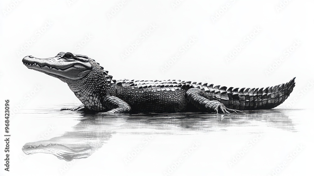 Naklejka premium Silhouette of an alligator on a white background, long and sleek