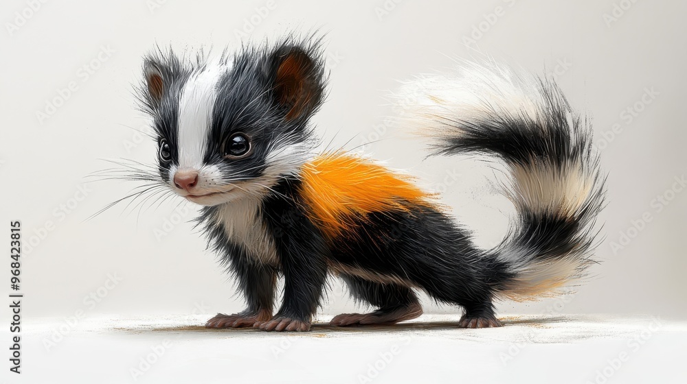 Skunk with its tail raised on a white background, ready to spray Skunk with its tail raised on a white background, ready to spray
