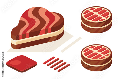 Raw and grilled steak icon set , premium vector illustration on white background.