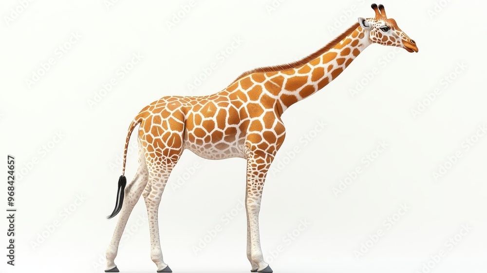 Obraz premium Tall giraffe clipart with a long neck on a white background, cartoon style