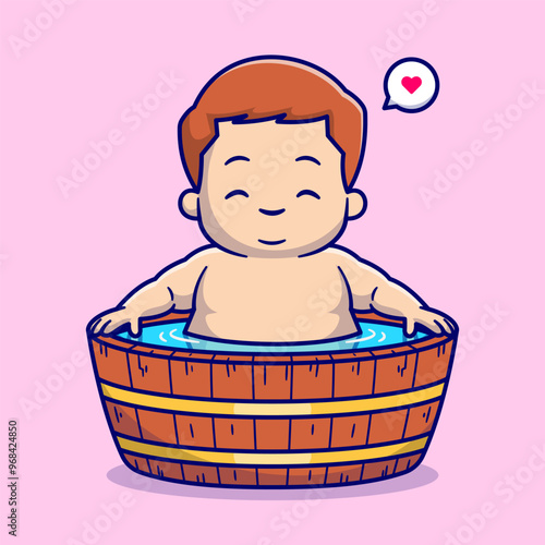 Cute Man Bathing in Bathtub Cartoon Vector Icon Illustration.
People Nature Icon Concept Isolated Premium Vector. Flat
Cartoon Style
