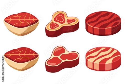 Raw and grilled steak icon set , premium vector illustration on white background.