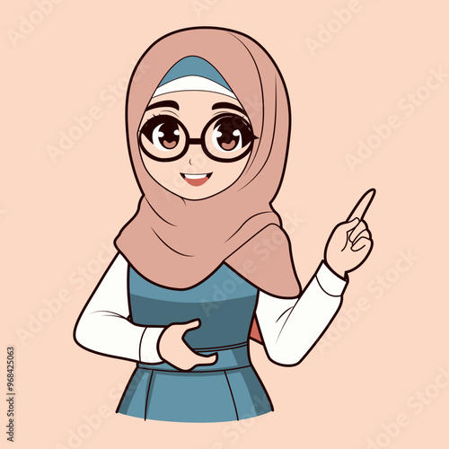 Cute Teacher Cartoon with Hijab 1