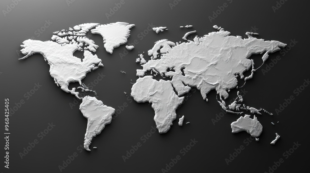 white world map in depth, clipart, in black background white world map in depth, clipart, in black background