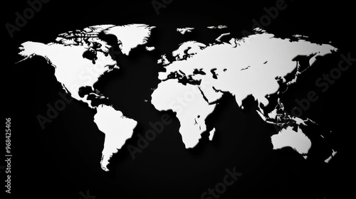 Fototapeta Naklejka Na Ścianę i Meble -  white world map in depth, clipart, in black background