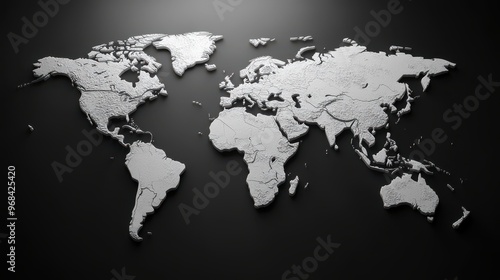Fototapeta Naklejka Na Ścianę i Meble -  white world map in depth, clipart, in black background