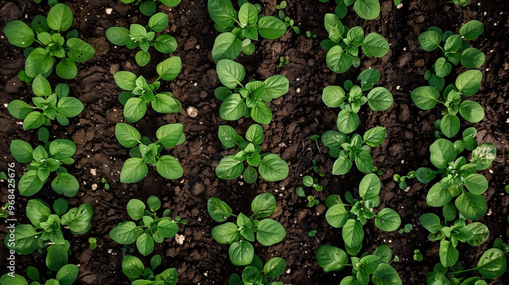 Top Down View of Baby Plants Growing in a Field Top Down View of Baby Plants Growing in a Field