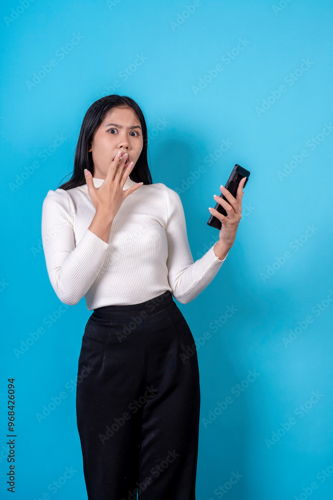 Women are doing various poses on a blue background. Women are doing various poses on a blue background.