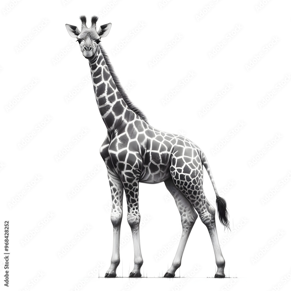 Fototapeta premium 흰 배경, 기린, 펜슬 드로잉 (White background, giraffe, pencil drawing)