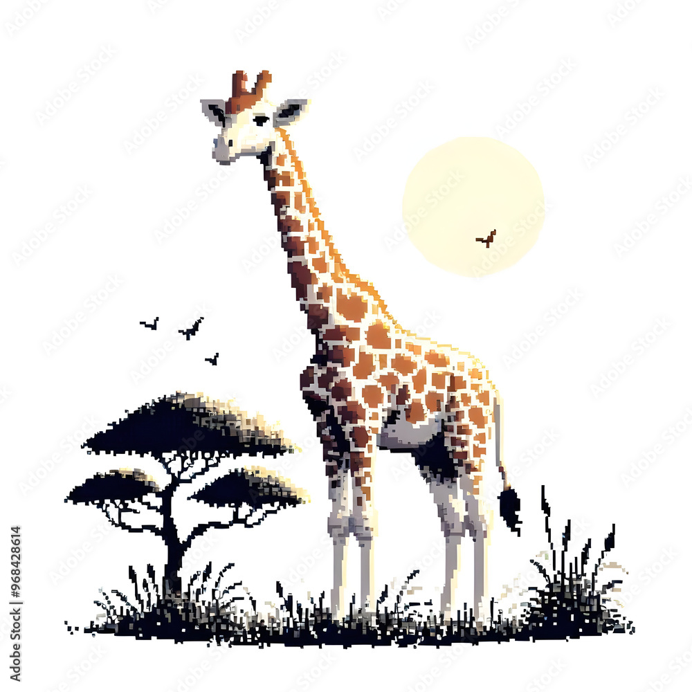 Fototapeta premium 기린, 픽셀아트 (Giraffe, pixel art)