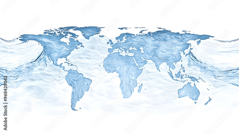 A map of the world dissolving into water, symbolizing climate change or global warming A map of the world dissolving into water, symbolizing climate change or global warming
