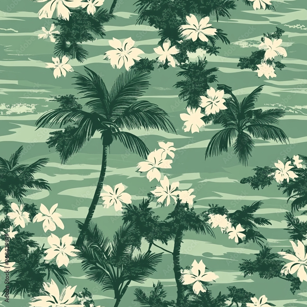 seamless pattern sea and coconut tree of shirt Hawaii style. seamless pattern sea and coconut tree of shirt Hawaii style.
