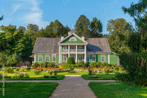 State Museum-Reserve of A. S. Pushkin, view of the Manor house of Peter Gannibal in the village Petrovskoye on a sunny summer day, Pushkinskiye Gory, Pskov Oblast, Russia photo