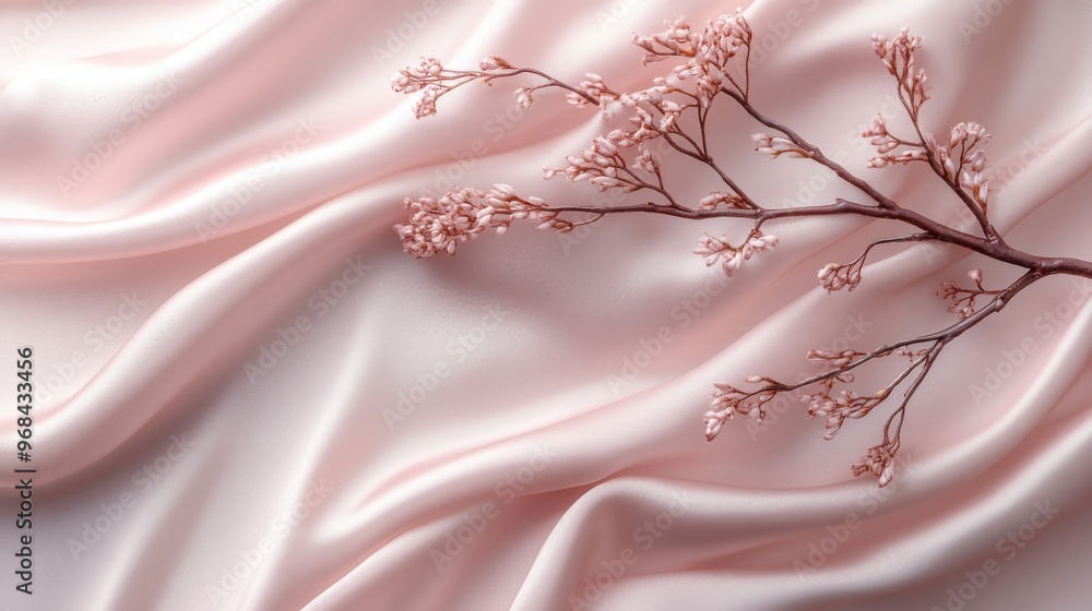 Naklejka premium Delicate Pink Flowers Resting on a Smooth Pink Satin Fabric