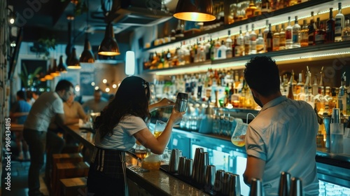 Wallpaper Mural Busy bar with bartenders mixing drinks Torontodigital.ca