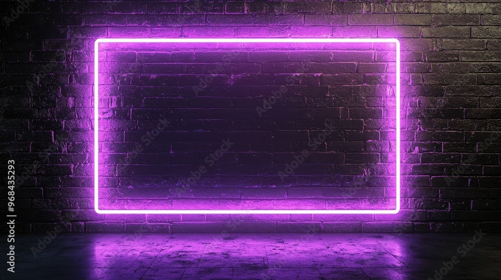Purple Neon Sign Frame On Brick Wall Background Purple Neon Sign Frame On Brick Wall Background