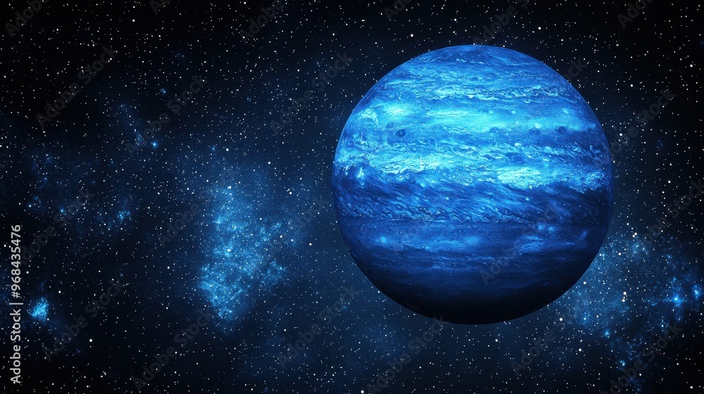 Blue Planet in Space with Stars and Galaxy Blue Planet in Space with Stars and Galaxy
