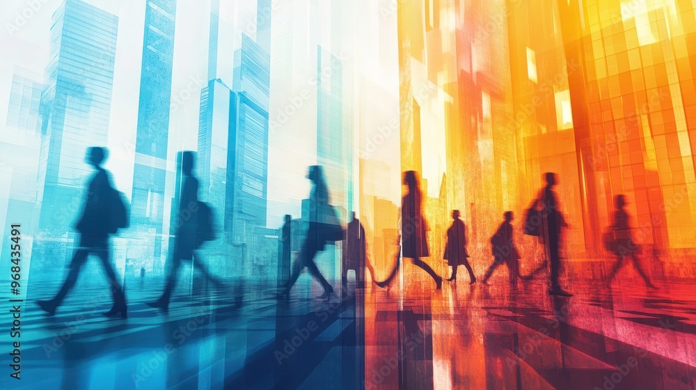 Silhouettes of People Walking in a Cityscape Silhouettes of People Walking in a Cityscape