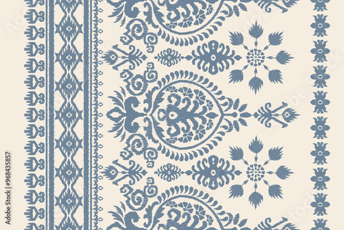 Ikat floral paisley embroidery seamless pattern. Ikat ethnic flower oriental pattern traditional. Motifs African boho. Ethnic ikat floral Border Indian floral Aztec embroidery border